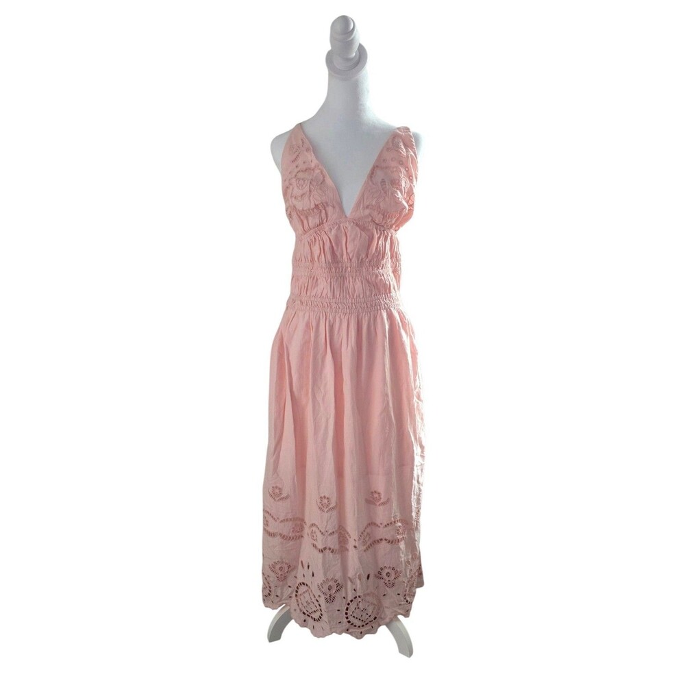 Future Collective Light Pink 100% Cotton Embroidered Maxi Dress Size S